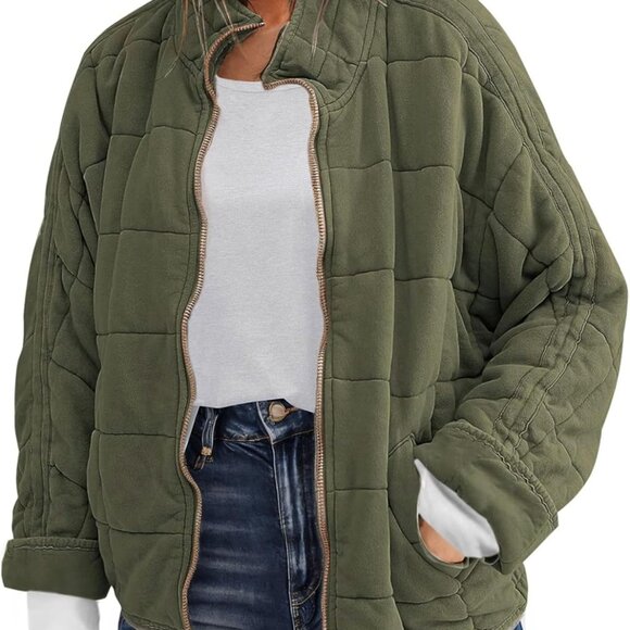 Jackets & Blazers - Womens Dolman Quilted Lightweight Jackets Full-zip Stand Collar Loose Warm Winte